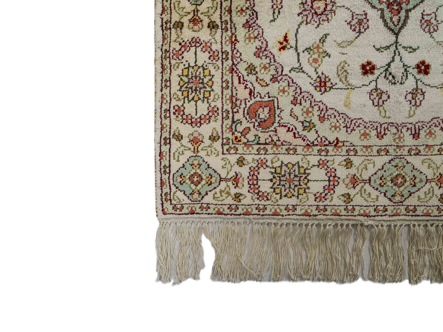 Feiner, handgeknüpfter, chinesischer Orientteppich mit Nain Design aus Kunstseide, creme, weiß. 89x59 cm. Verkauf durch Jupiter Intl.