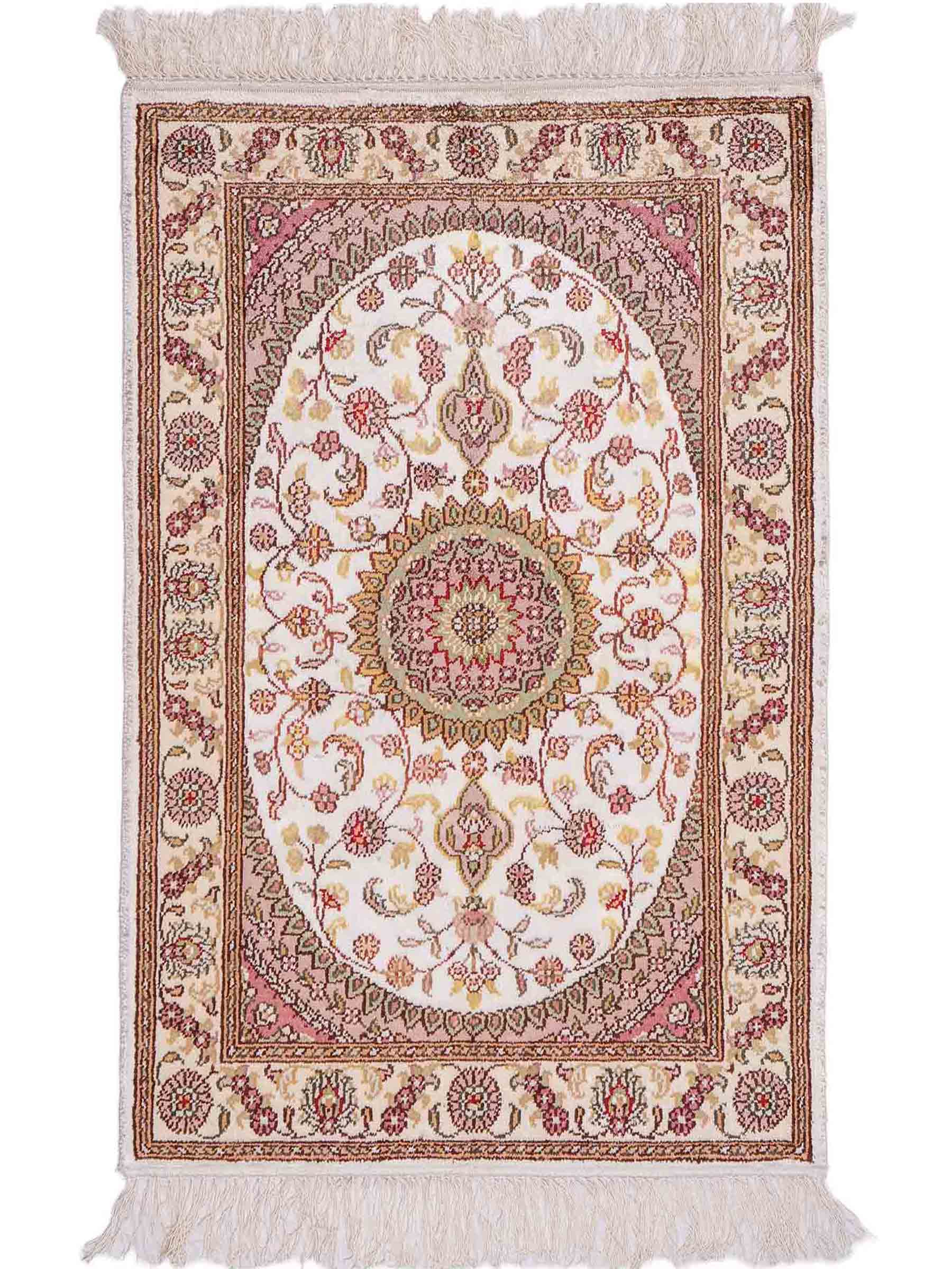 Feiner, handgeknüpfter, chinesischer Orientteppich mit Nain Design aus Kunstseide, weiß, creme. 89x59 cm. Verkauf durch Jupiter Intl.