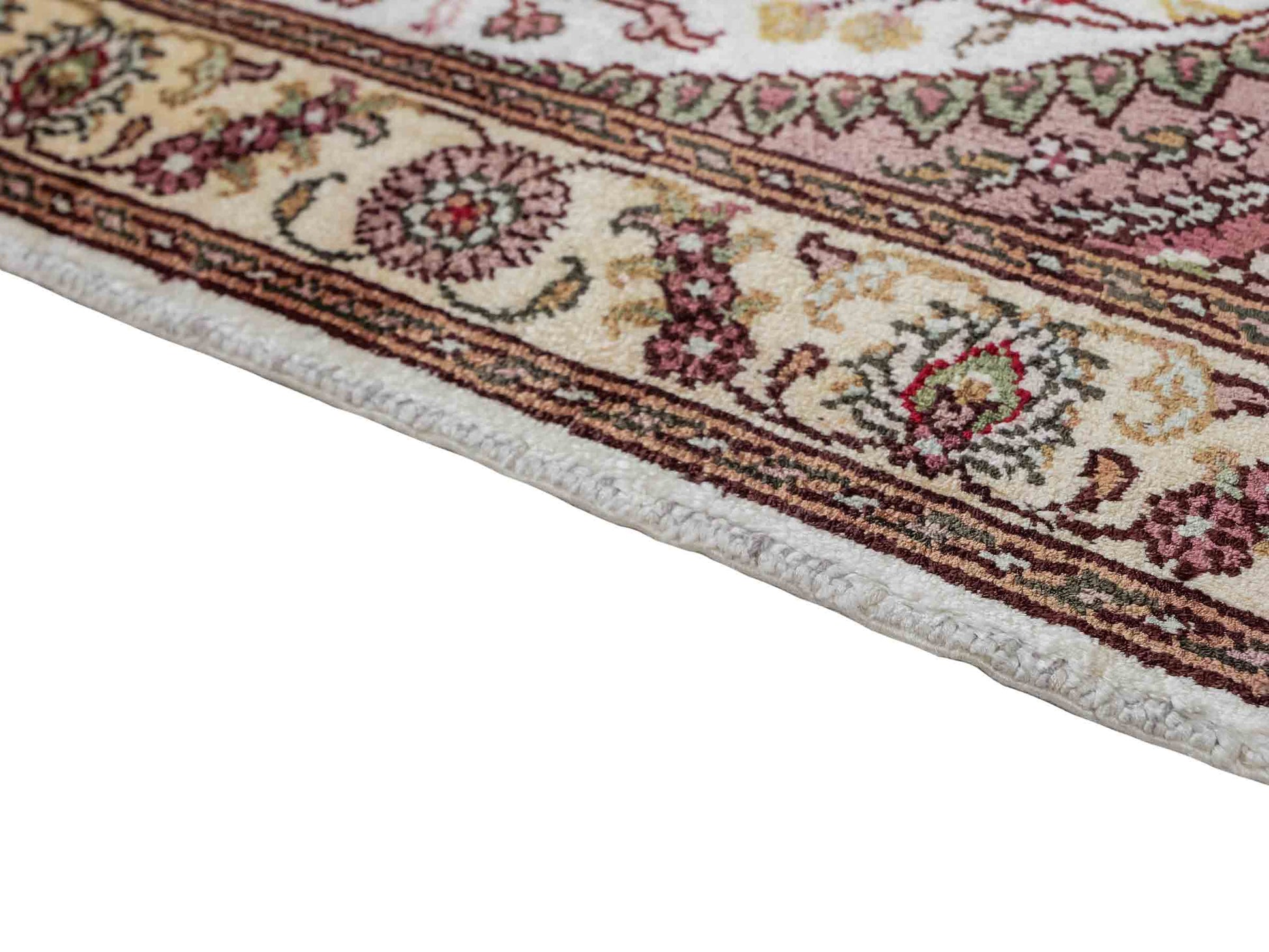 Feiner, handgeknüpfter, chinesischer Orientteppich mit Nain Design aus Kunstseide, weiß, creme. 89x59 cm. Verkauf durch Jupiter Intl.