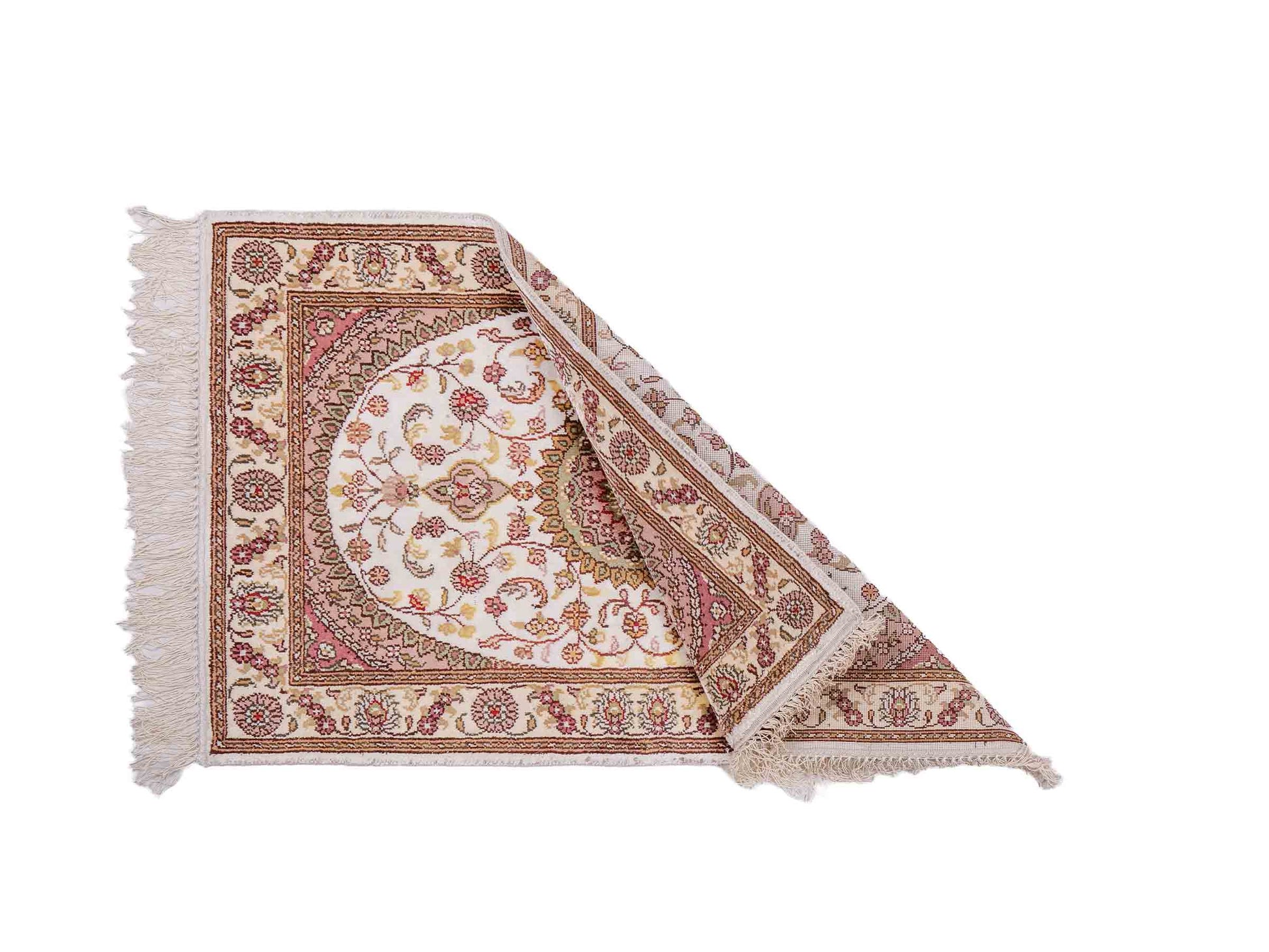 Feiner, handgeknüpfter, chinesischer Orientteppich mit Nain Design aus Kunstseide, weiß, creme. 89x59 cm. Verkauf durch Jupiter Intl.