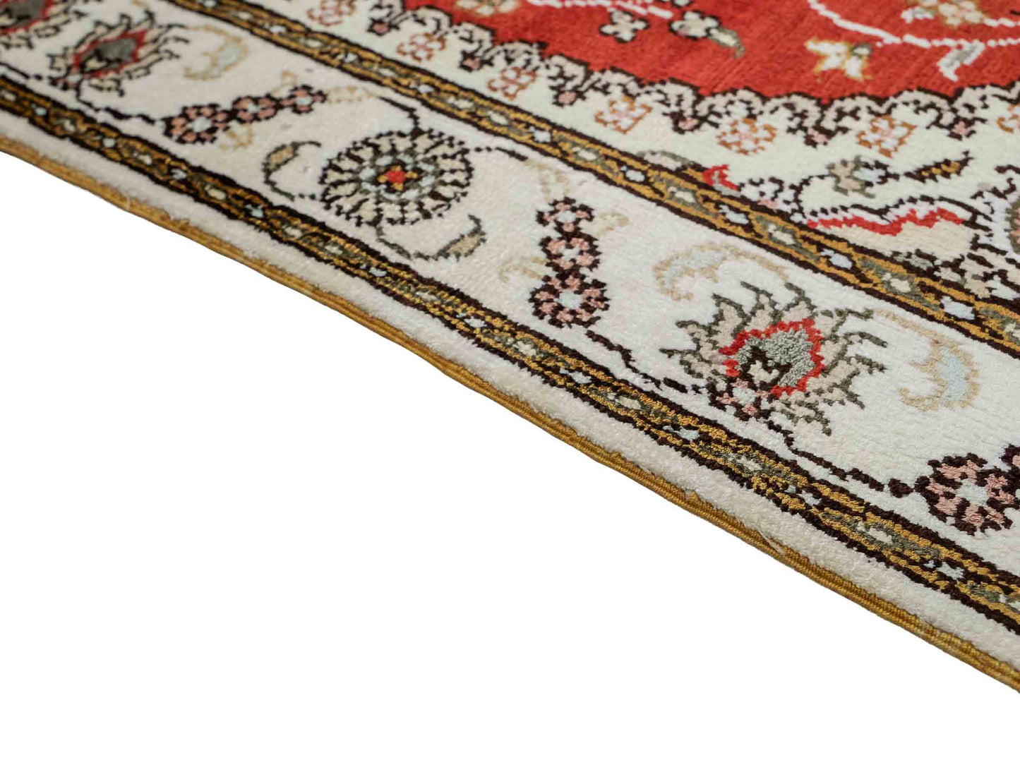 Feiner, handgeknüpfter, chinesischer Orientteppich mit Nain Design aus Kunstseide, rot, weiß, creme. 93x61 cm. Verkauf durch Jupiter Intl.