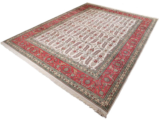 Feiner, handgeknüpfter, chinesischer Orientteppich mit Hereke Design aus Viskose, creme, weiß, rosa. 363x277 cm. Verkauf durch Jupiter Intl.