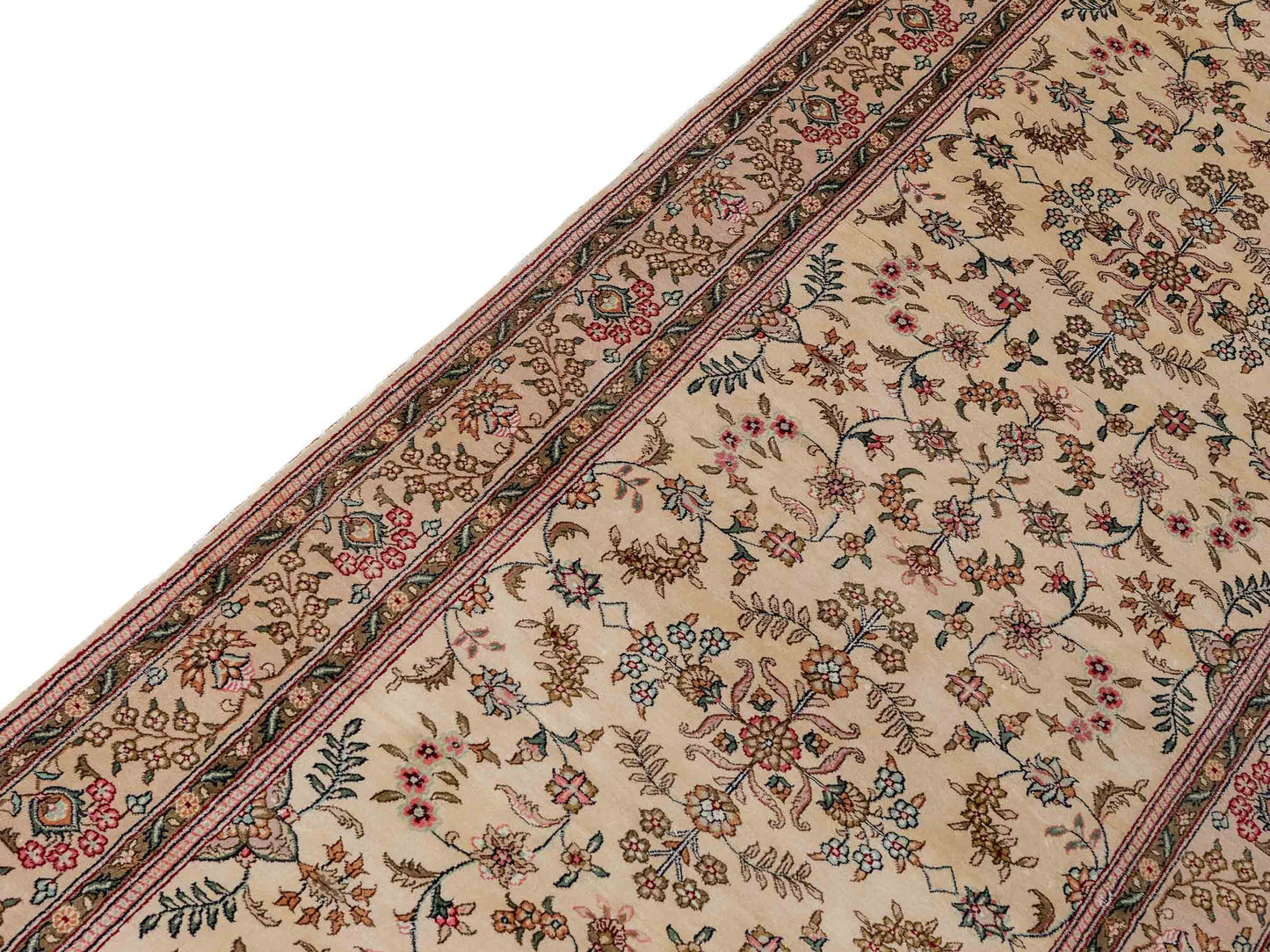 Sehr feiner, handgeknüpfter, chinesischer Orientteppich Läufer mit Hereke Design aus Viskose, creme, weiß. 303x79 cm. Verkauf durch Jupiter Intl.