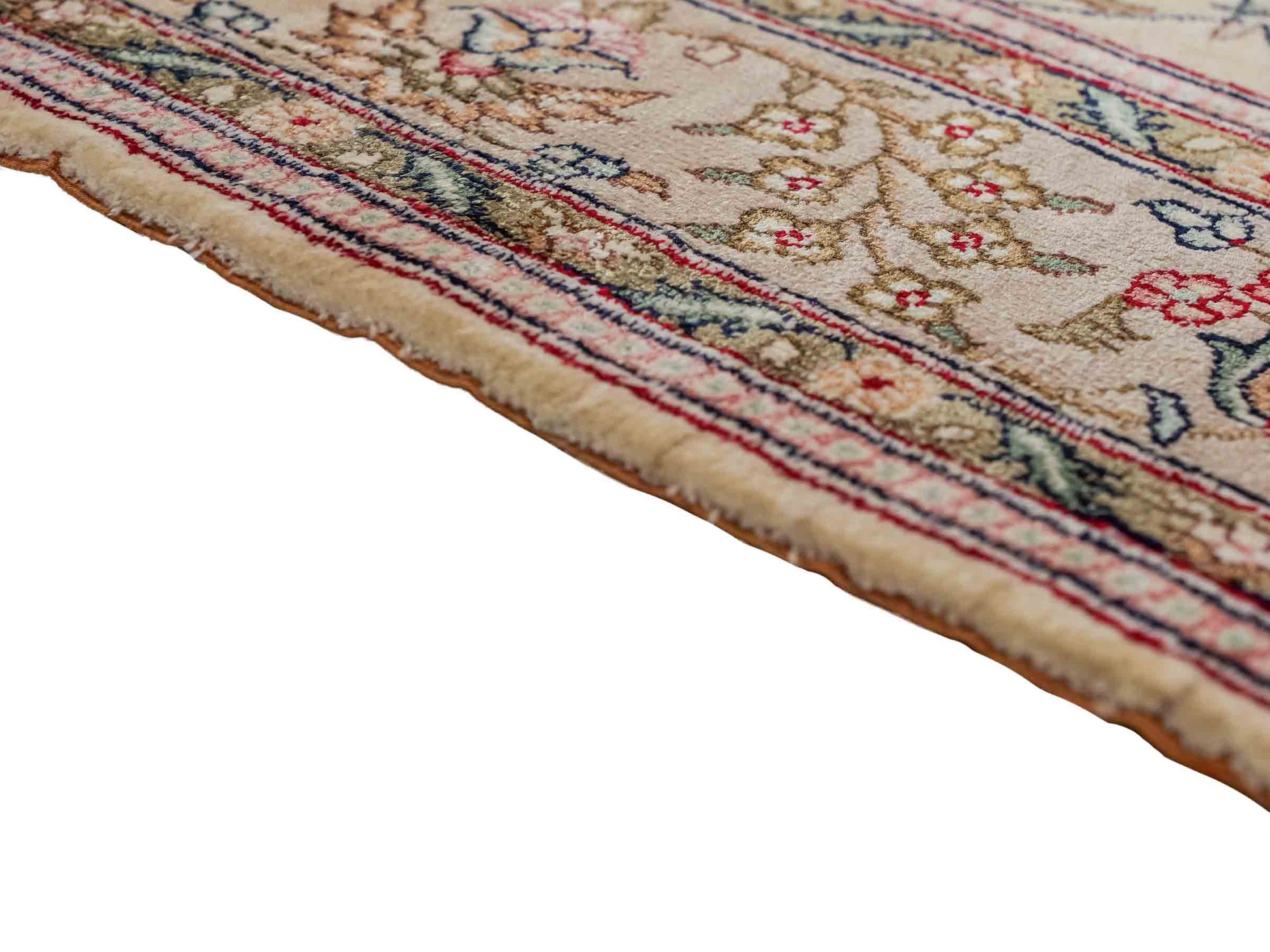 Sehr feiner, handgeknüpfter, chinesischer Orientteppich Läufer mit Hereke Design aus Viskose, creme, weiß. 303x79 cm. Verkauf durch Jupiter Intl.
