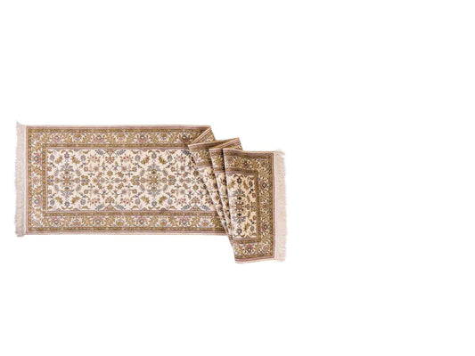 Sehr feiner, handgeknüpfter, chinesischer Orientteppich Läufer mit Hereke Design aus Viskose, creme, weiß. 307x79 cm. Verkauf durch Jupiter Intl.