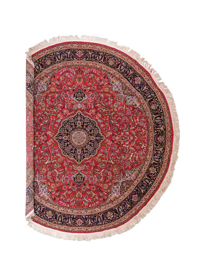 Sehr feiner, runder, handgeknüpfter Khademi Orientteppich mit Täbriz Design aus Wolle und Seide, rot, blau. 272x272 cm. Vertrieb durch Jupiter Intl.