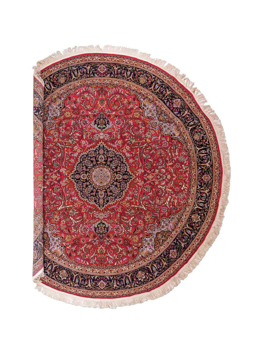 Sehr feiner, runder, handgeknüpfter Khademi Orientteppich mit Täbriz Design aus Wolle und Seide, rot, blau. 272x272 cm. Vertrieb durch Jupiter Intl.