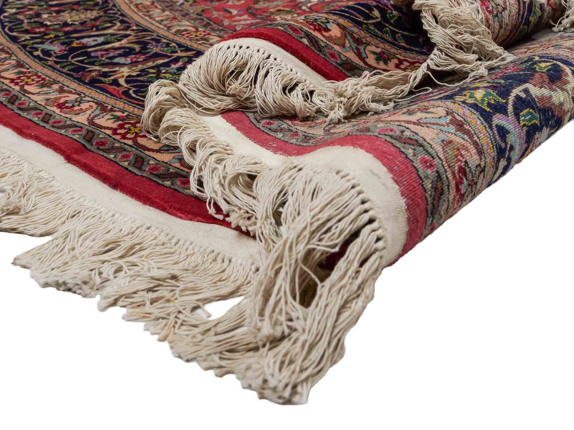 Sehr feiner, runder, handgeknüpfter Khademi Orientteppich mit Täbriz Design aus Wolle und Seide, rot, blau. 272x272 cm. Vertrieb durch Jupiter Intl.