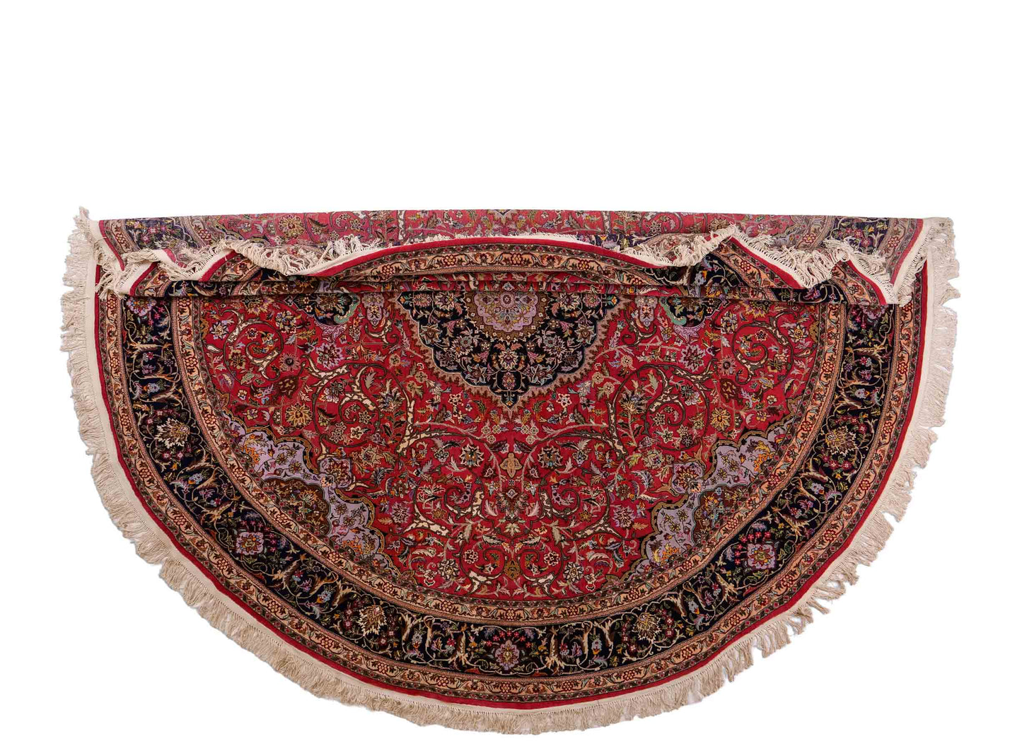 Sehr feiner, runder, handgeknüpfter Khademi Orientteppich mit Täbriz Design aus Wolle und Seide, rot, blau. 272x272 cm. Vertrieb durch Jupiter Intl.