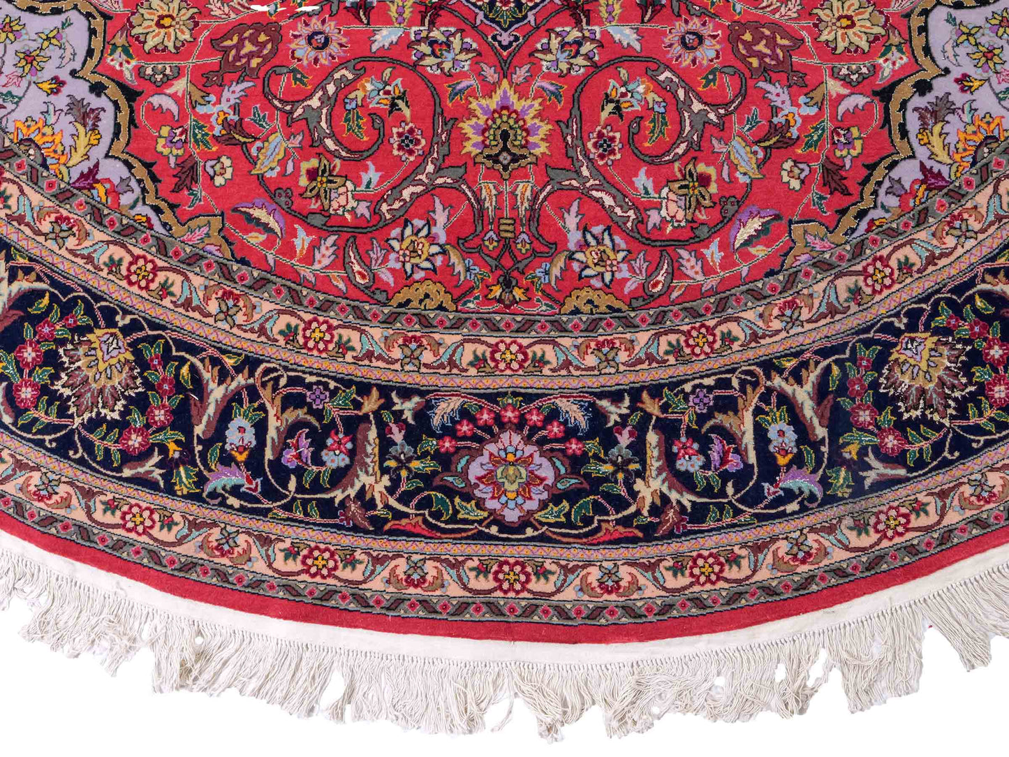 Sehr feiner, runder, handgeknüpfter Khademi Orientteppich mit Täbriz Design aus Wolle und Seide, rot, blau. 272x272 cm. Vertrieb durch Jupiter Intl.
