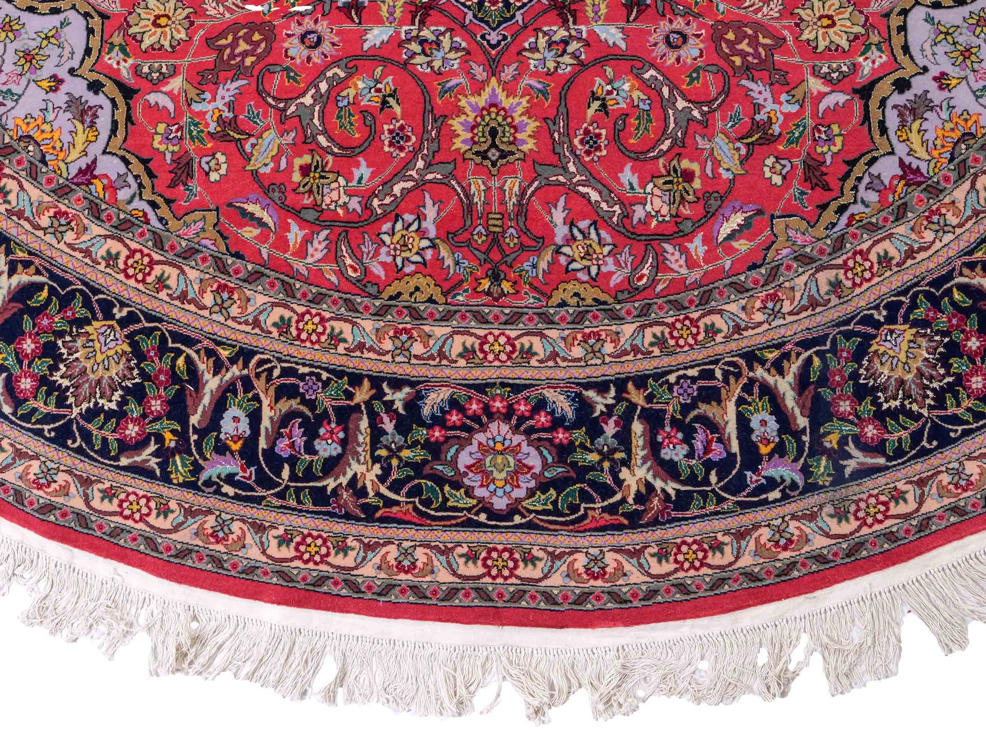 Sehr feiner, runder, handgeknüpfter Khademi Orientteppich mit Täbriz Design aus Wolle und Seide, rot, blau. 272x272 cm. Vertrieb durch Jupiter Intl.
