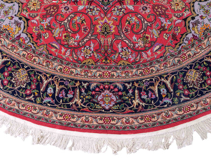 Sehr feiner, runder, handgeknüpfter Khademi Orientteppich mit Täbriz Design aus Wolle und Seide, rot, blau. 272x272 cm. Vertrieb durch Jupiter Intl.