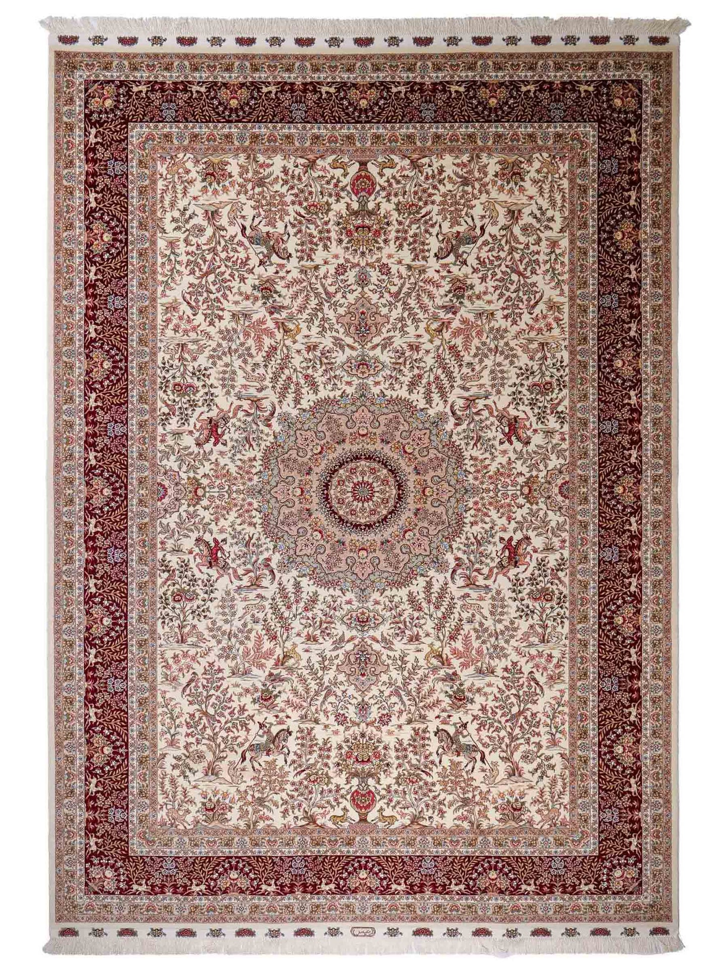 Sehr feiner, handgeknüpfter Khademi Orientteppich mit Täbriz Design aus Wolle mit Seide, creme, weiß, rot. 306x208 cm. Vertrieb durch Jupiter Intl.