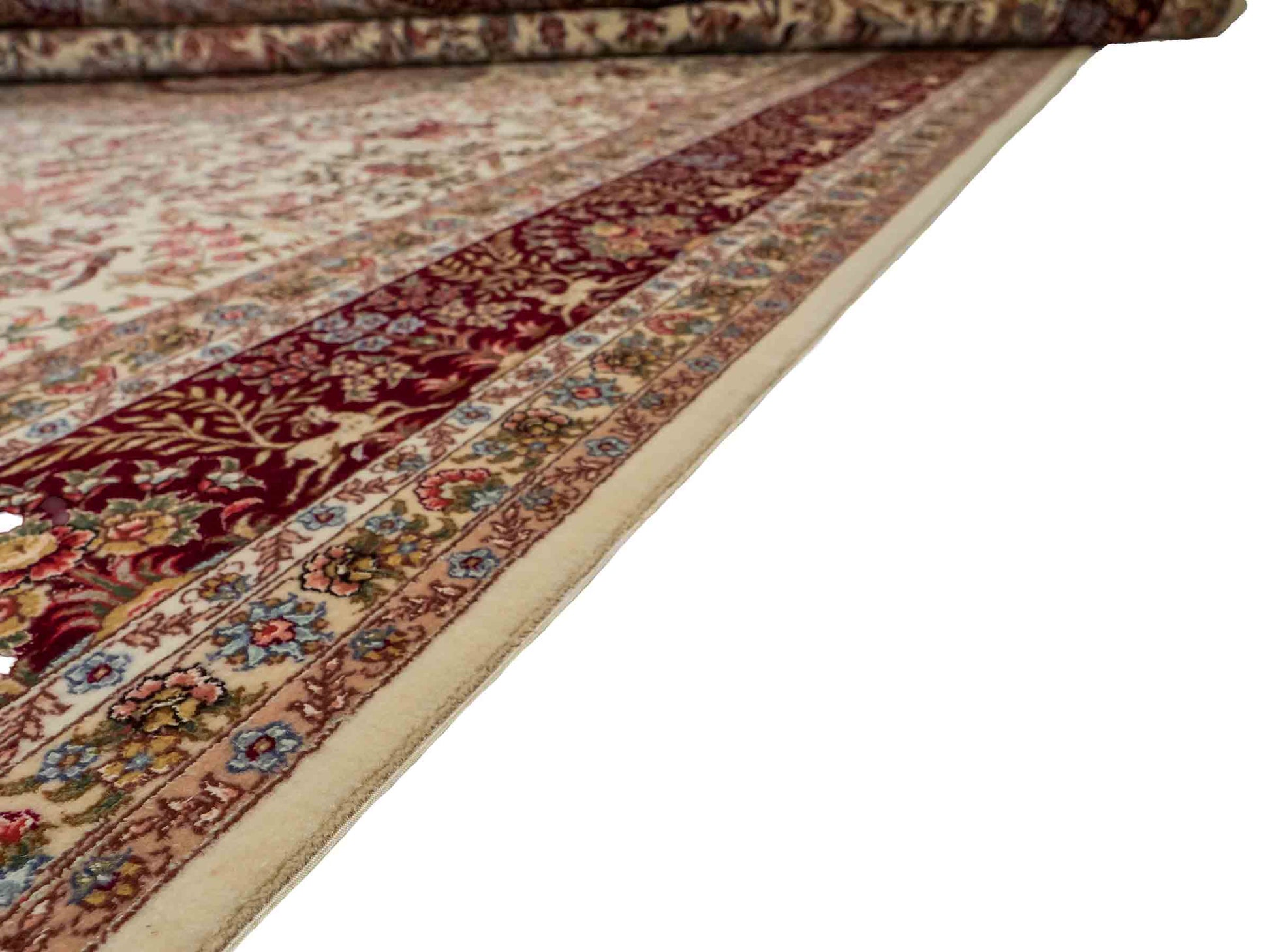 Sehr feiner, handgeknüpfter Khademi Orientteppich mit Täbriz Design aus Wolle mit Seide, creme, weiß, rot. 306x208 cm. Vertrieb durch Jupiter Intl.