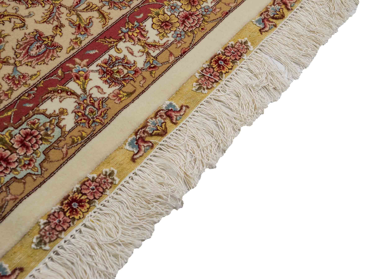 Sehr feiner, handgeknüpfter Khademi Orientteppich mit Täbriz Design aus Wolle mit Seide, creme,  rosa. 312x252 cm. Vertrieb durch Jupiter 