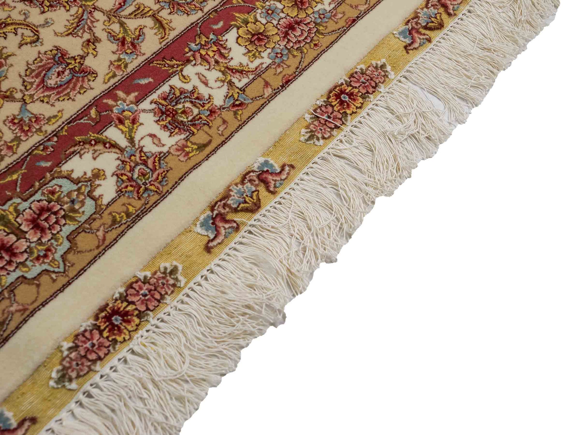 Sehr feiner, handgeknüpfter Khademi Orientteppich mit Täbriz Design aus Wolle mit Seide, creme,  rosa. 312x252 cm. Vertrieb durch Jupiter 