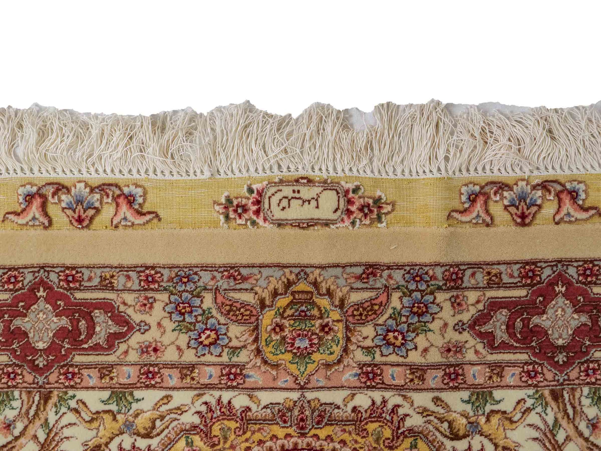 Sehr feiner, handgeknüpfter Khademi Orientteppich mit Täbriz Design aus Wolle mit Seide, creme, rosa. 364x274 cm. Vertrieb durch Jupiter Intl.