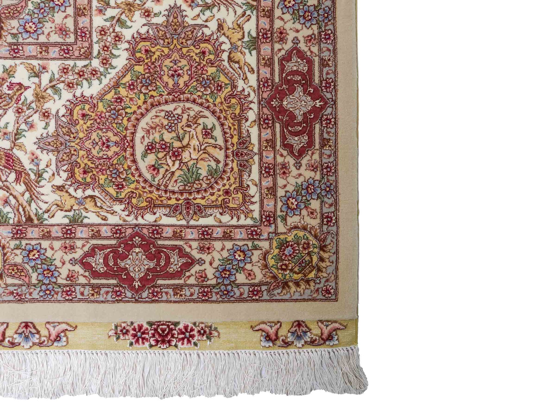 Sehr feiner, handgeknüpfter Khademi Orientteppich mit Täbriz Design aus Wolle mit Seide, creme, grün. 367x275 cm. Verkauf durch Jupiter Intl.