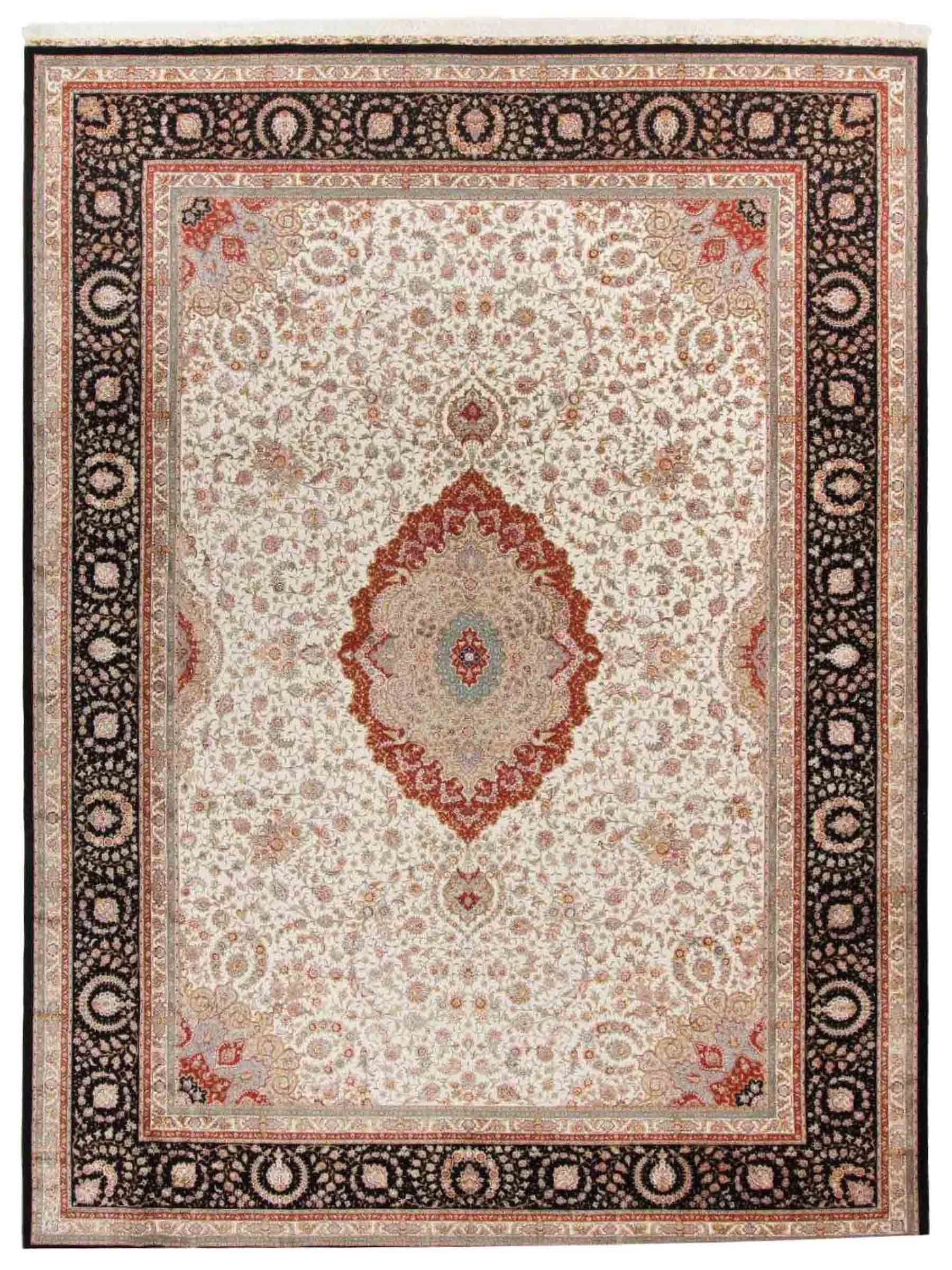 Sehr feiner, handgeknüpfter Khademi Orientteppich mit Täbriz Design aus Wolle mit Seide, creme, blau, orange. 426x305 cm. Vertrieb durch Jupiter Intl.