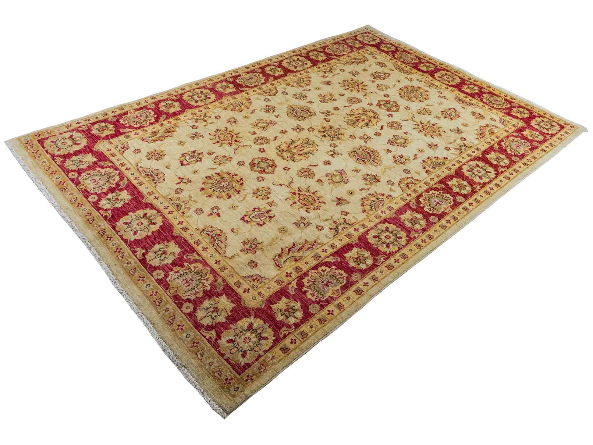 Feiner, handgeknüpfter Ziegler Farahan Chobi Orientteppich aus reiner Wolle mit Allover-Muster von Khademi. Größe: 256 x 173 cm. Farbe: Beige, gold, rot. RB3-315. Ursprung: Afghanistan. Verkauf durch JUPITER Intl.