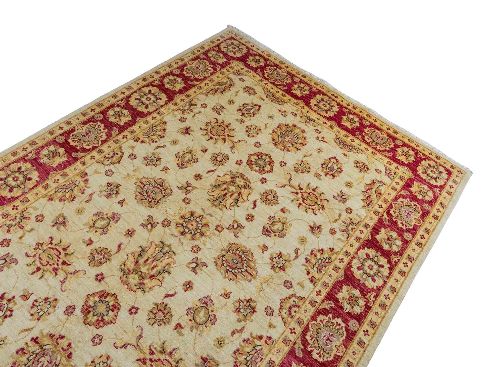 Feiner, handgeknüpfter Ziegler Farahan Chobi Orientteppich aus reiner Wolle mit Allover-Muster von Khademi. Größe: 256 x 173 cm. Farbe: Beige, gold, rot. RB3-315. Ursprung: Afghanistan. Verkauf durch JUPITER Intl.