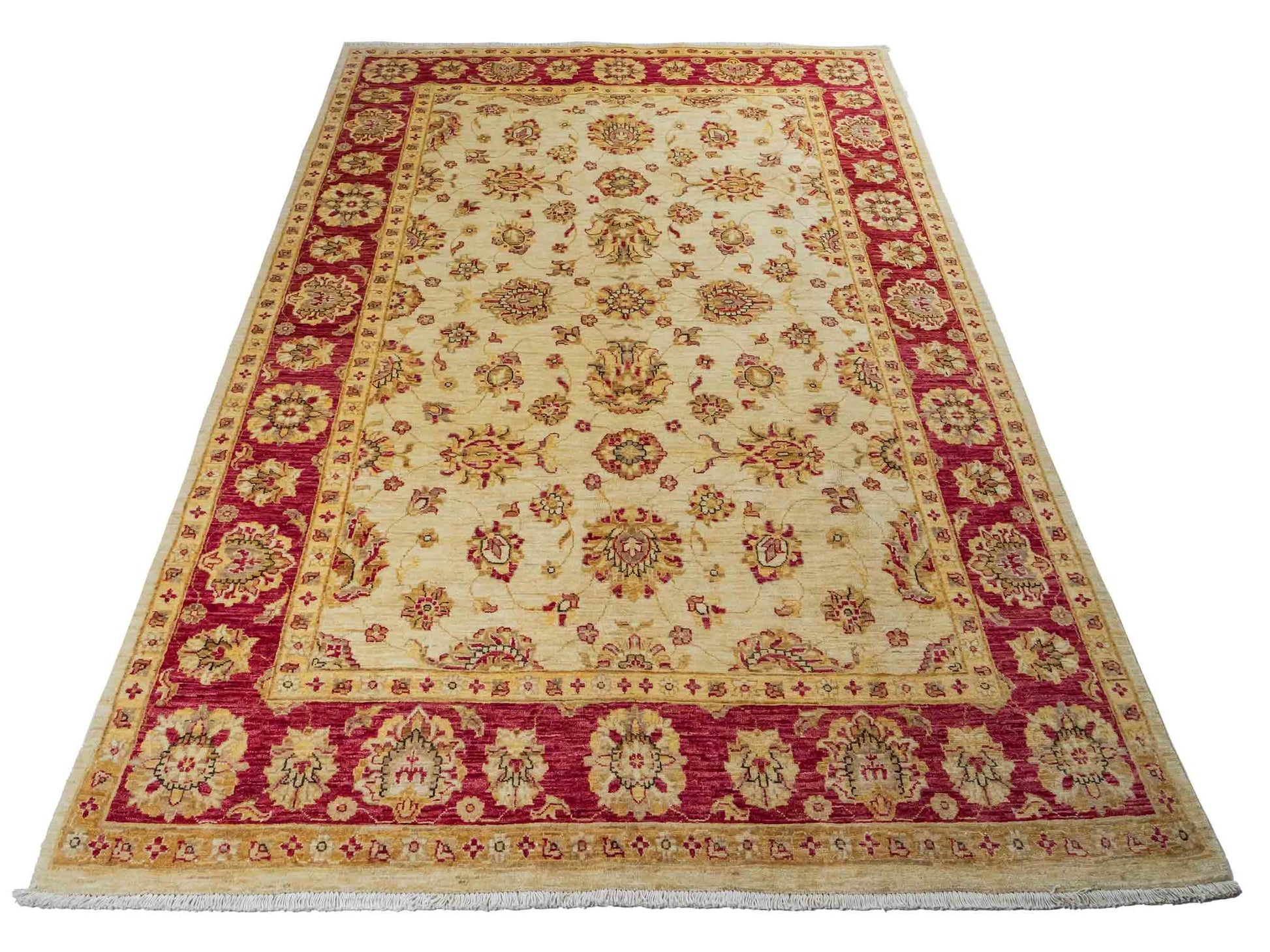 Feiner, handgeknüpfter Ziegler Farahan Chobi Orientteppich aus reiner Wolle mit Allover-Muster von Khademi. Größe: 256 x 173 cm. Farbe: Beige, gold, rot. RB3-315. Ursprung: Afghanistan. Verkauf durch JUPITER Intl.