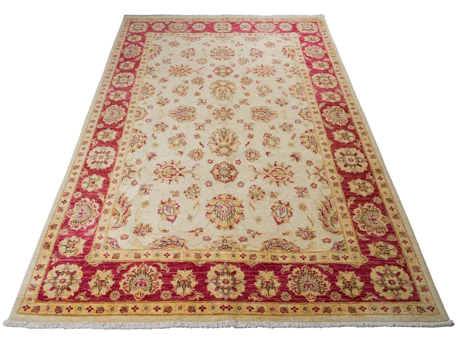 Feiner, handgeknüpfter Ziegler Farahan Chobi Orientteppich aus reiner Wolle mit Allover-Muster von Khademi. Größe: 256 x 173 cm. Farbe: Beige, gold, rot. RB3-315. Ursprung: Afghanistan. Verkauf durch JUPITER Intl.