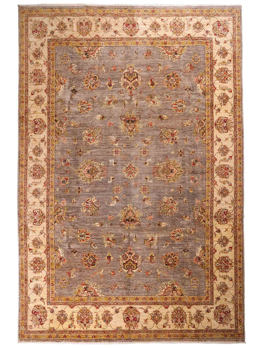 Feiner, handgeknüpfter Ziegler Farahan Chobi Orientteppich aus reiner Wolle mit Allover-Muster von Khademi. Größe: 296 x 206 cm. Farbe: Grau, gold. RB3-1038. Ursprung: Afghanistan. Verkauf durch JUPITER Intl.