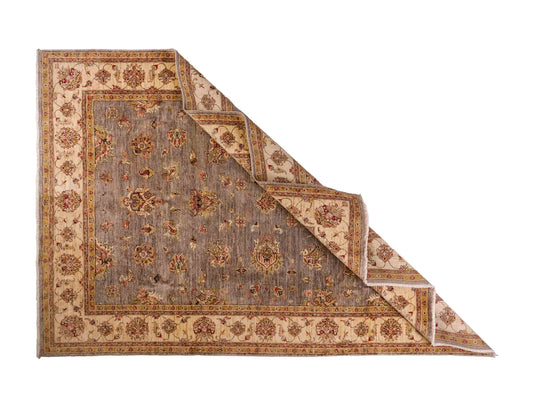 Feiner, handgeknüpfter Ziegler Farahan Chobi Orientteppich aus reiner Wolle mit Allover-Muster von Khademi. Größe: 296 x 206 cm. Farbe: Grau, gold. RB3-1038. Ursprung: Afghanistan. Verkauf durch JUPITER Intl.