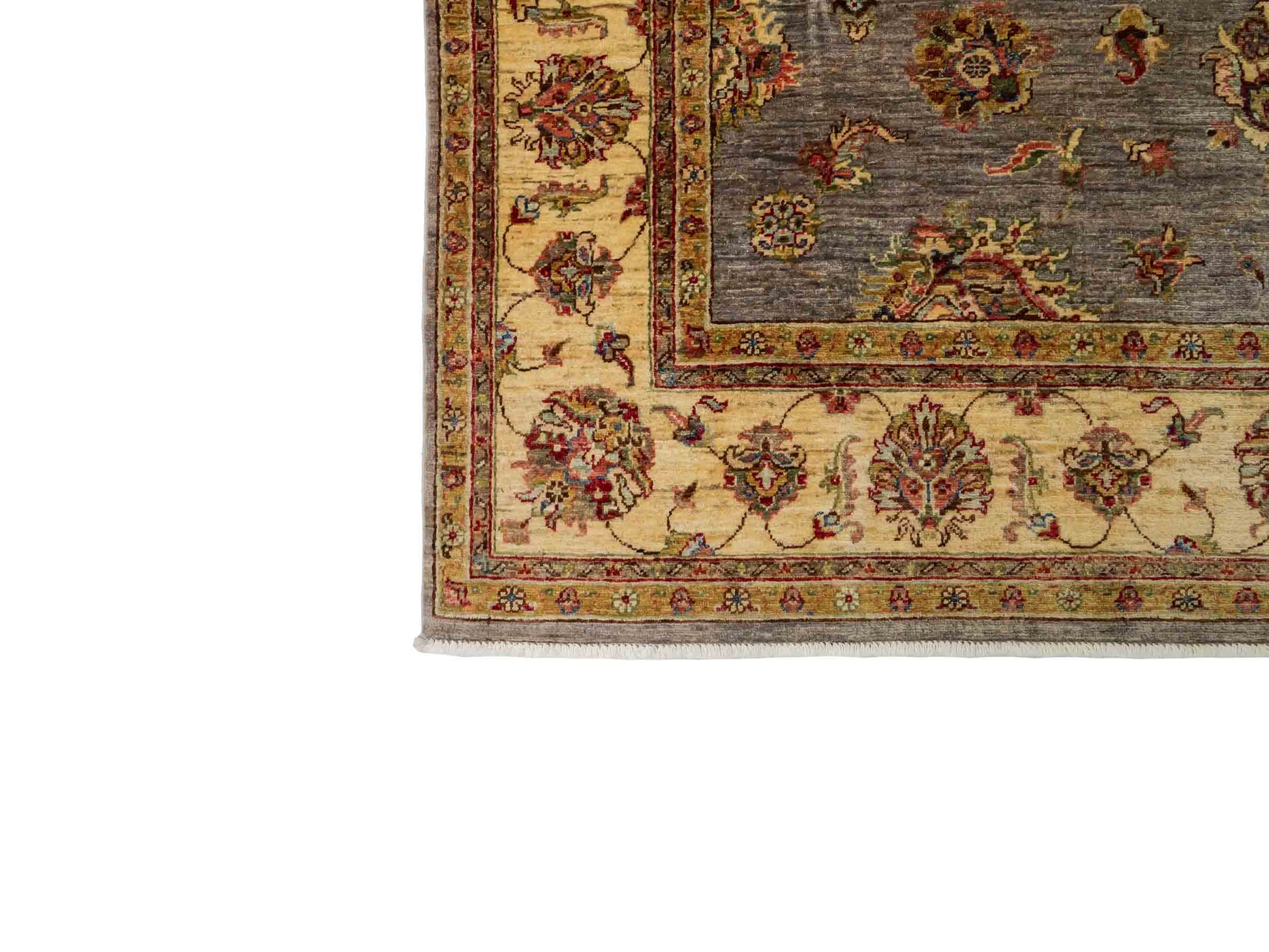 Feiner, handgeknüpfter Ziegler Farahan Chobi Orientteppich aus reiner Wolle mit Allover-Muster von Khademi. Größe: 296 x 206 cm. Farbe: Grau, gold. RB3-1038. Ursprung: Afghanistan. Verkauf durch JUPITER Intl.