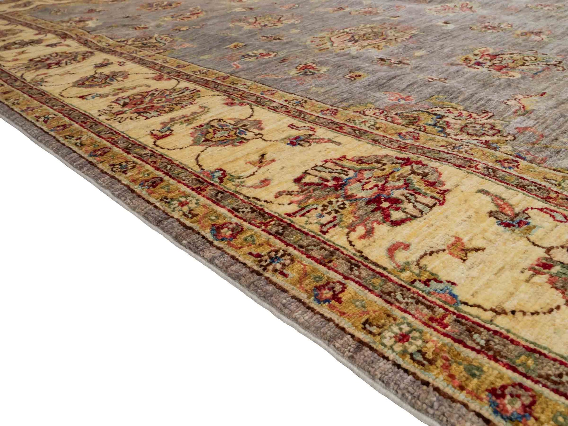 Feiner, handgeknüpfter Ziegler Farahan Chobi Orientteppich aus reiner Wolle mit Allover-Muster von Khademi. Größe: 296 x 206 cm. Farbe: Grau, gold. RB3-1038. Ursprung: Afghanistan. Verkauf durch JUPITER Intl.
