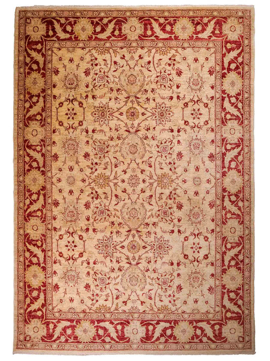 Feiner, handgeknüpfter Ziegler Farahan Chobi Orientteppich aus reiner Wolle mit Allover-Muster von Khademi. Größe: 301 x 202 cm. Farbe: Beige, gold, rot. RB3-433A. Ursprung: Afghanistan. Verkauf durch JUPITER Intl.
