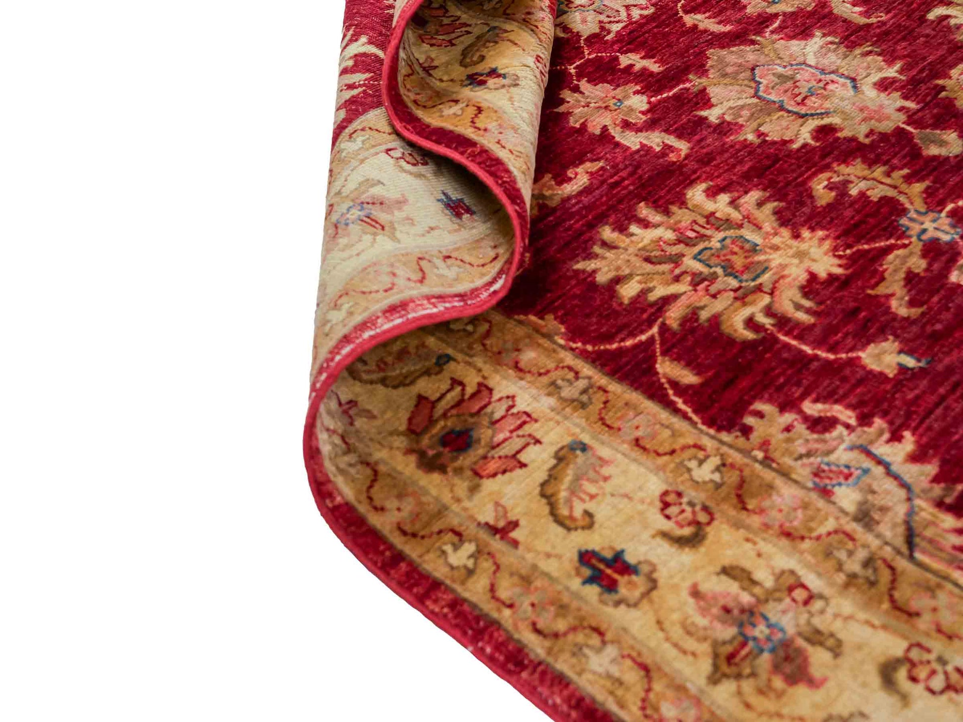 Handgeknüpfter, afghanischer Ziegler Farahan Orientteppich aus Wolle von Khademi. Größe: 181 x 118 cm. Farbe: Rot, beige, gold. Verkauf durch JUPITER Intl.