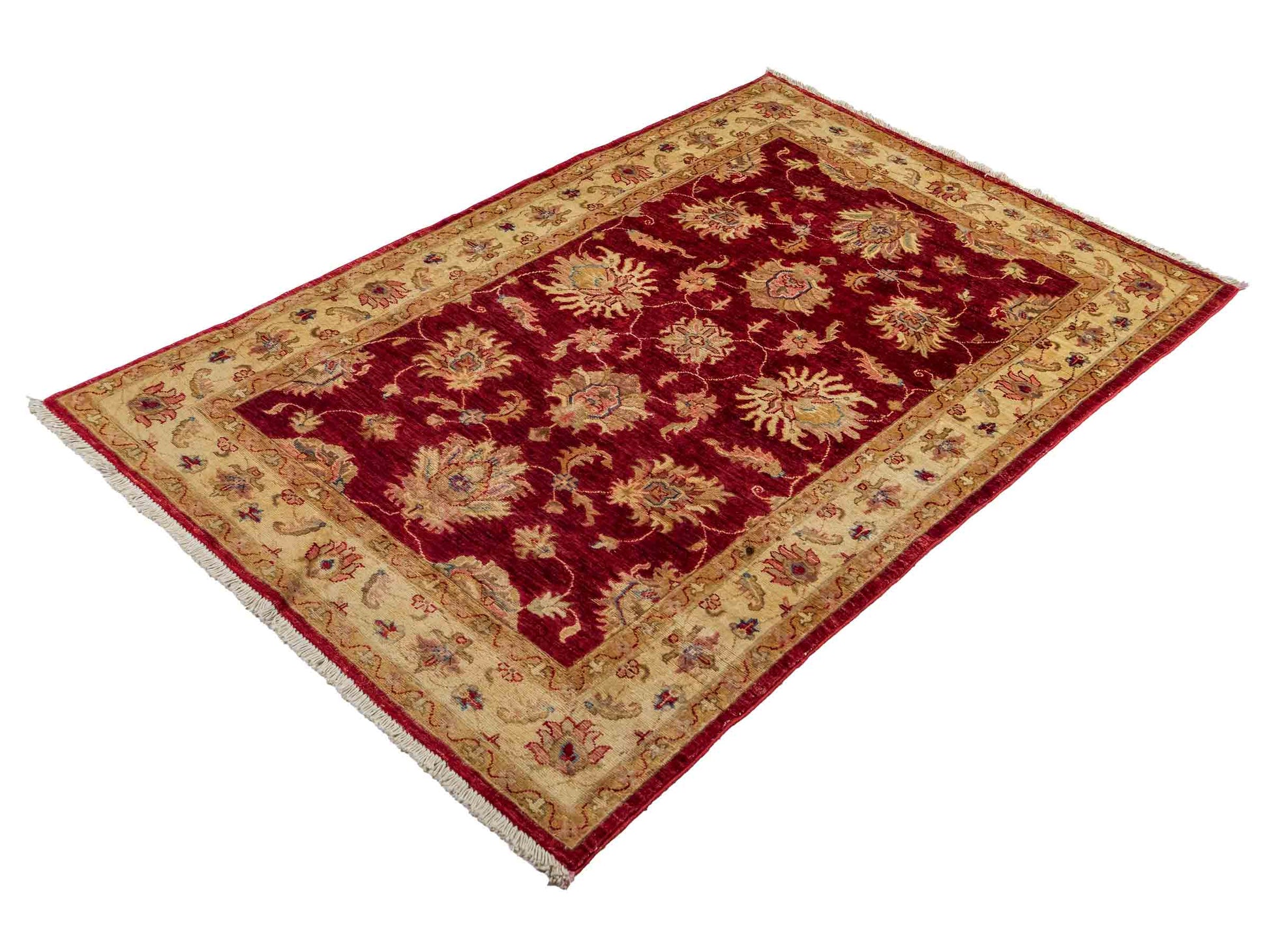 Handgeknüpfter, afghanischer Ziegler Farahan Orientteppich aus Wolle von Khademi. Größe: 181 x 118 cm. Farbe: Rot, beige, gold. Verkauf durch JUPITER Intl.