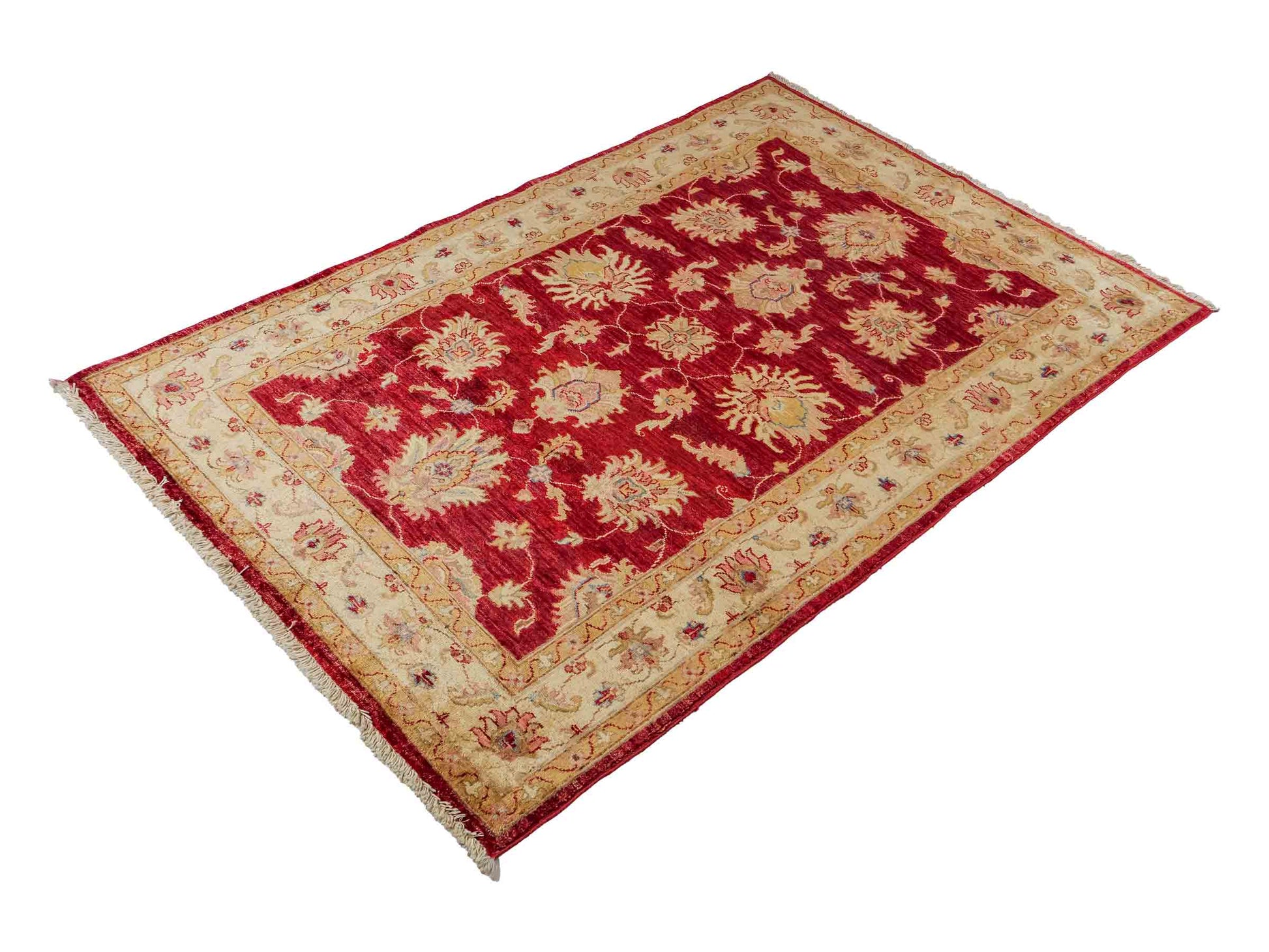 Handgeknüpfter, afghanischer Ziegler Farahan Orientteppich aus Wolle von Khademi. Größe: 181 x 118 cm. Farbe: Rot, beige, gold. Verkauf durch JUPITER Intl.