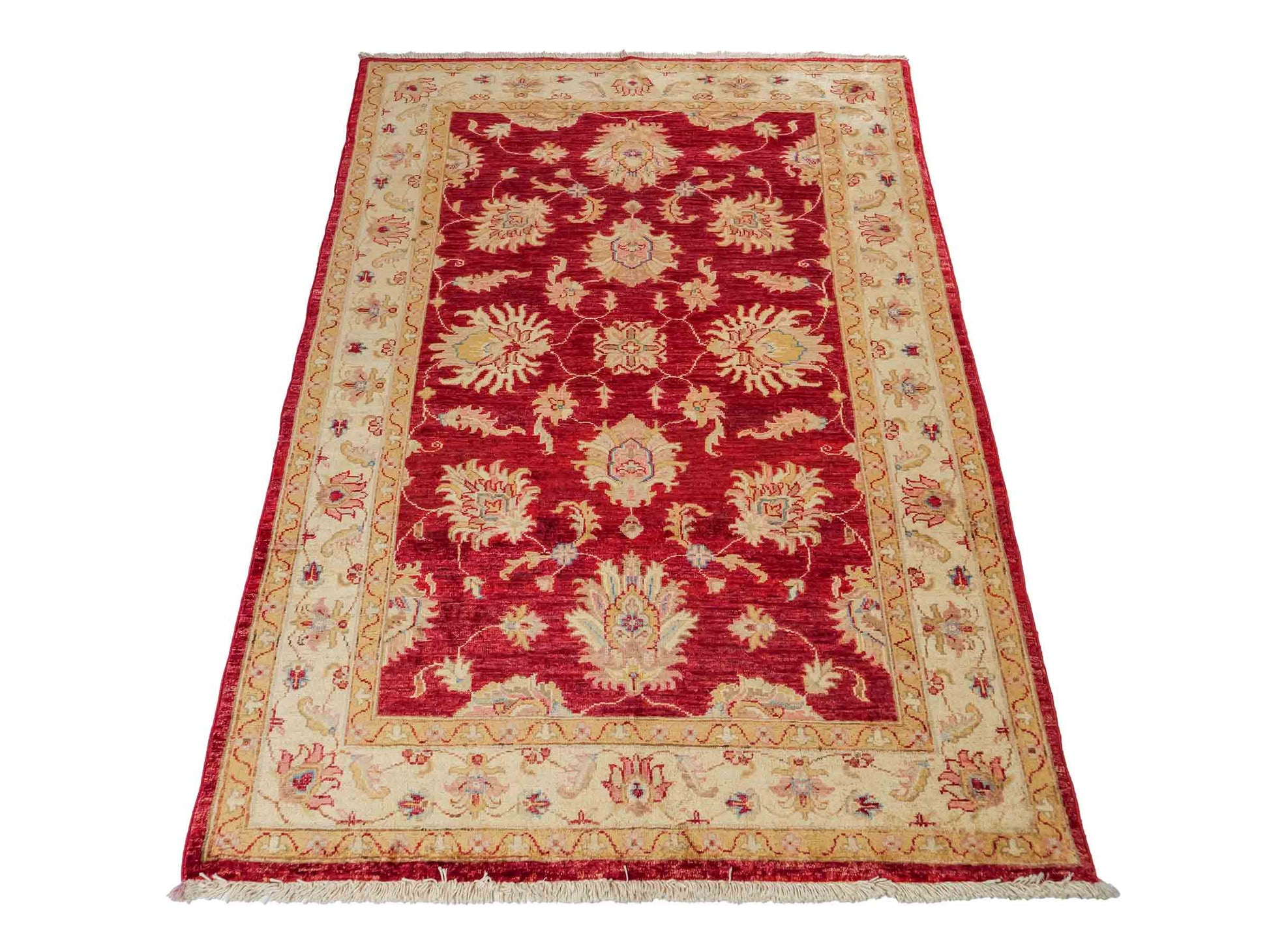 Handgeknüpfter, afghanischer Ziegler Farahan Orientteppich aus Wolle von Khademi. Größe: 181 x 118 cm. Farbe: Rot, beige, gold. Verkauf durch JUPITER Intl.