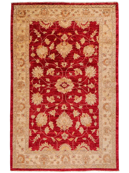 Handgeknüpfter, afghanischer Ziegler Farahan Orientteppich aus Wolle von Khademi. Größe: 191 x 122 cm. Farbe: Rot, beige, gold. Verkauf durch JUPITER Intl.