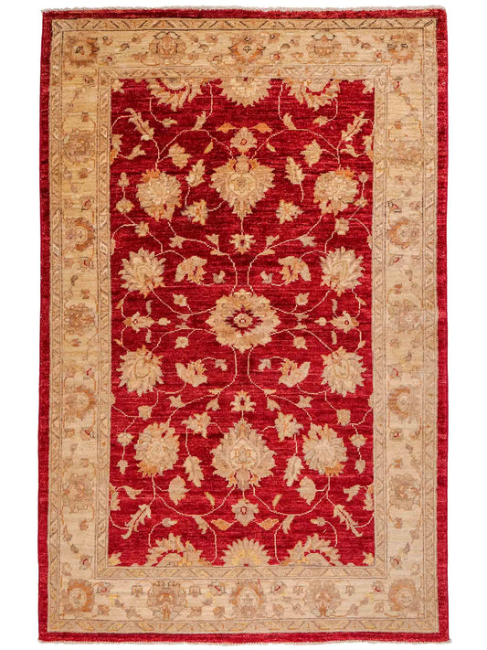 Handgeknüpfter, afghanischer Ziegler Farahan Orientteppich aus Wolle von Khademi. Größe: 191 x 122 cm. Farbe: Rot, beige, gold. Verkauf durch JUPITER Intl.