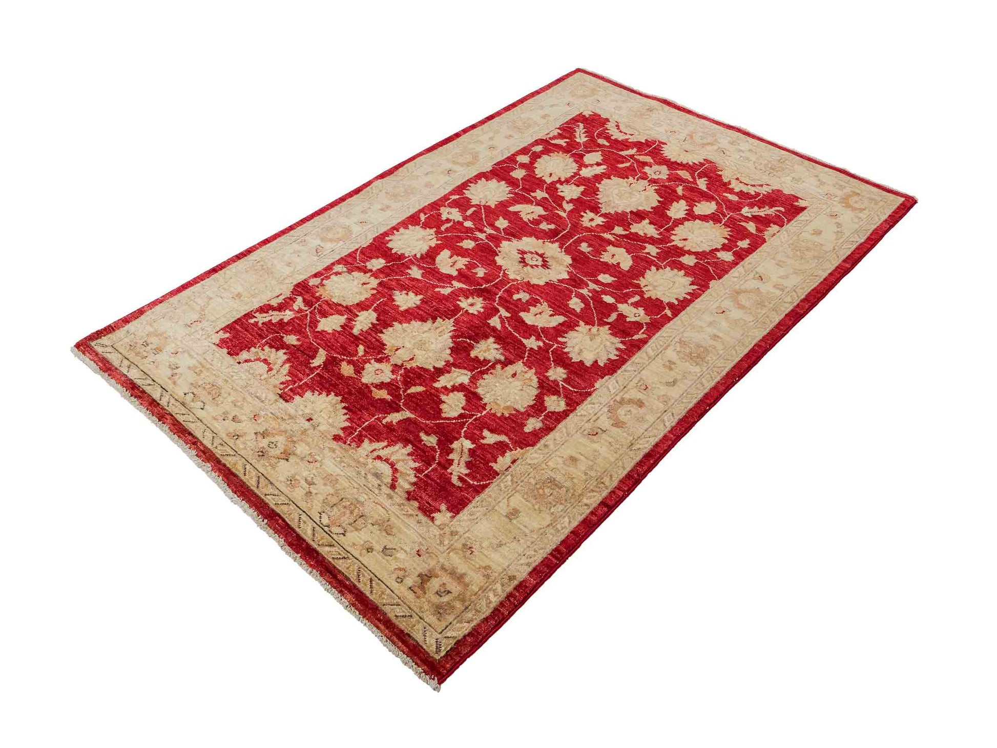 Handgeknüpfter, afghanischer Ziegler Farahan Orientteppich aus Wolle von Khademi. Größe: 191 x 122 cm. Farbe: Rot, beige, gold. Verkauf durch JUPITER Intl.