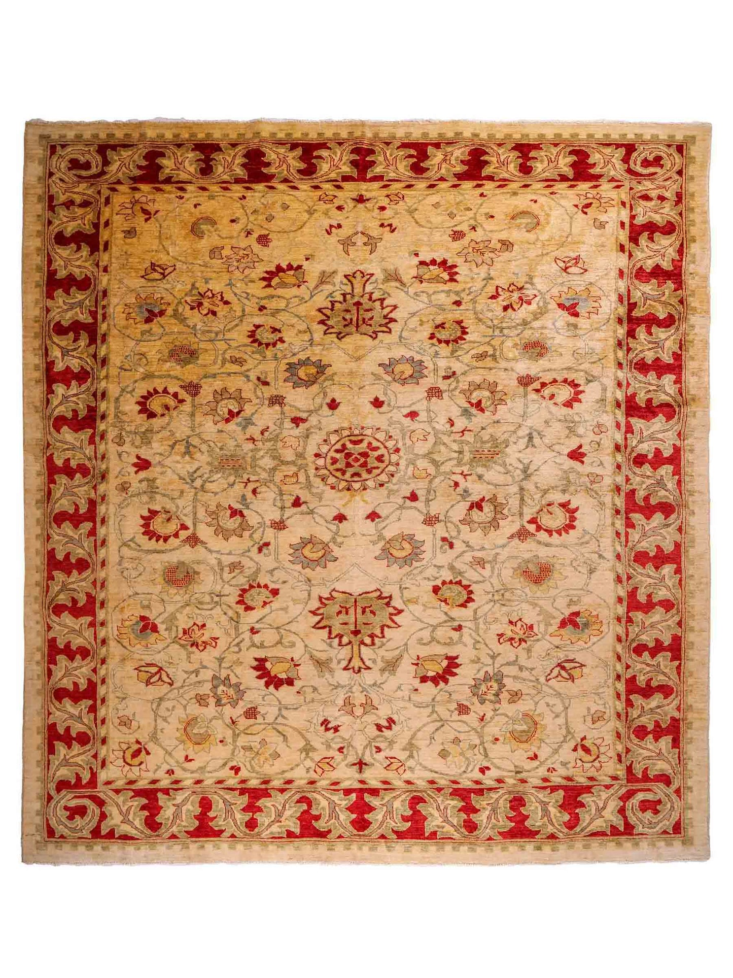 Handgeknüpfter, afghanischer Ziegler Farahan Orientteppich aus Wolle von Khademi. Größe: 257 x 244 cm. Farbe: Beige, rot. Verkauf durch JUPITER Intl.