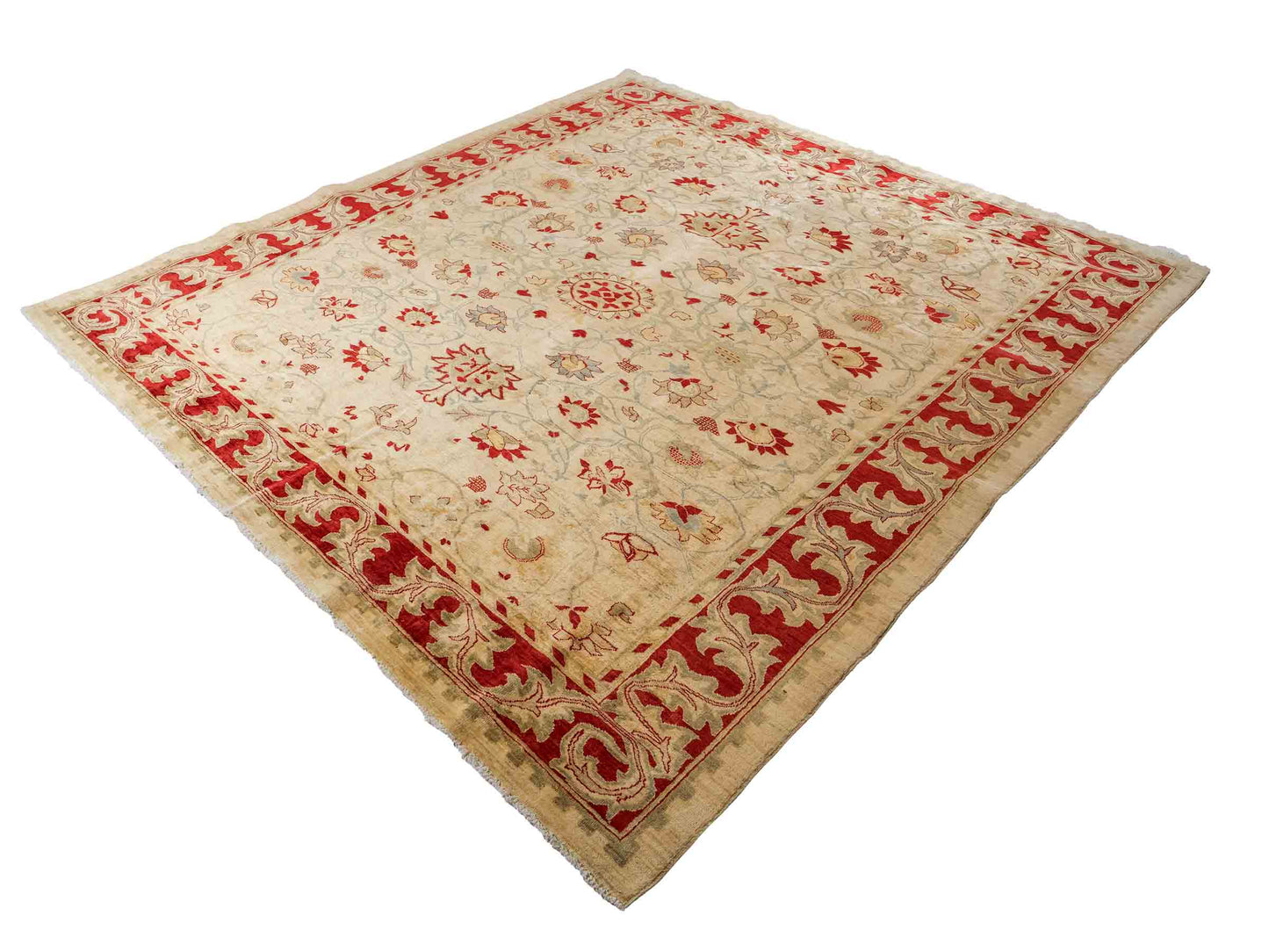Handgeknüpfter, afghanischer Ziegler Farahan Orientteppich aus Wolle von Khademi. Größe: 257 x 244 cm. Farbe: Beige, rot. Verkauf durch JUPITER Intl.