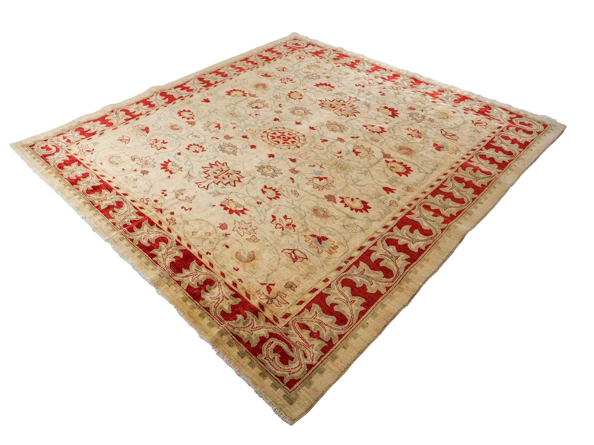 Handgeknüpfter, afghanischer Ziegler Farahan Orientteppich aus Wolle von Khademi. Größe: 257 x 244 cm. Farbe: Beige, rot. Verkauf durch JUPITER Intl.