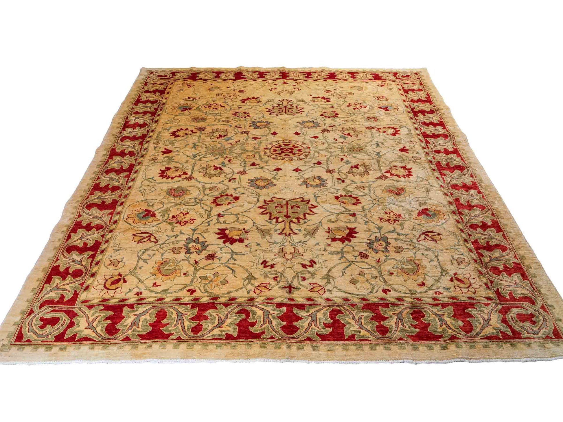 Handgeknüpfter, afghanischer Ziegler Farahan Orientteppich aus Wolle von Khademi. Größe: 257 x 244 cm. Farbe: Beige, rot. Verkauf durch JUPITER Intl.