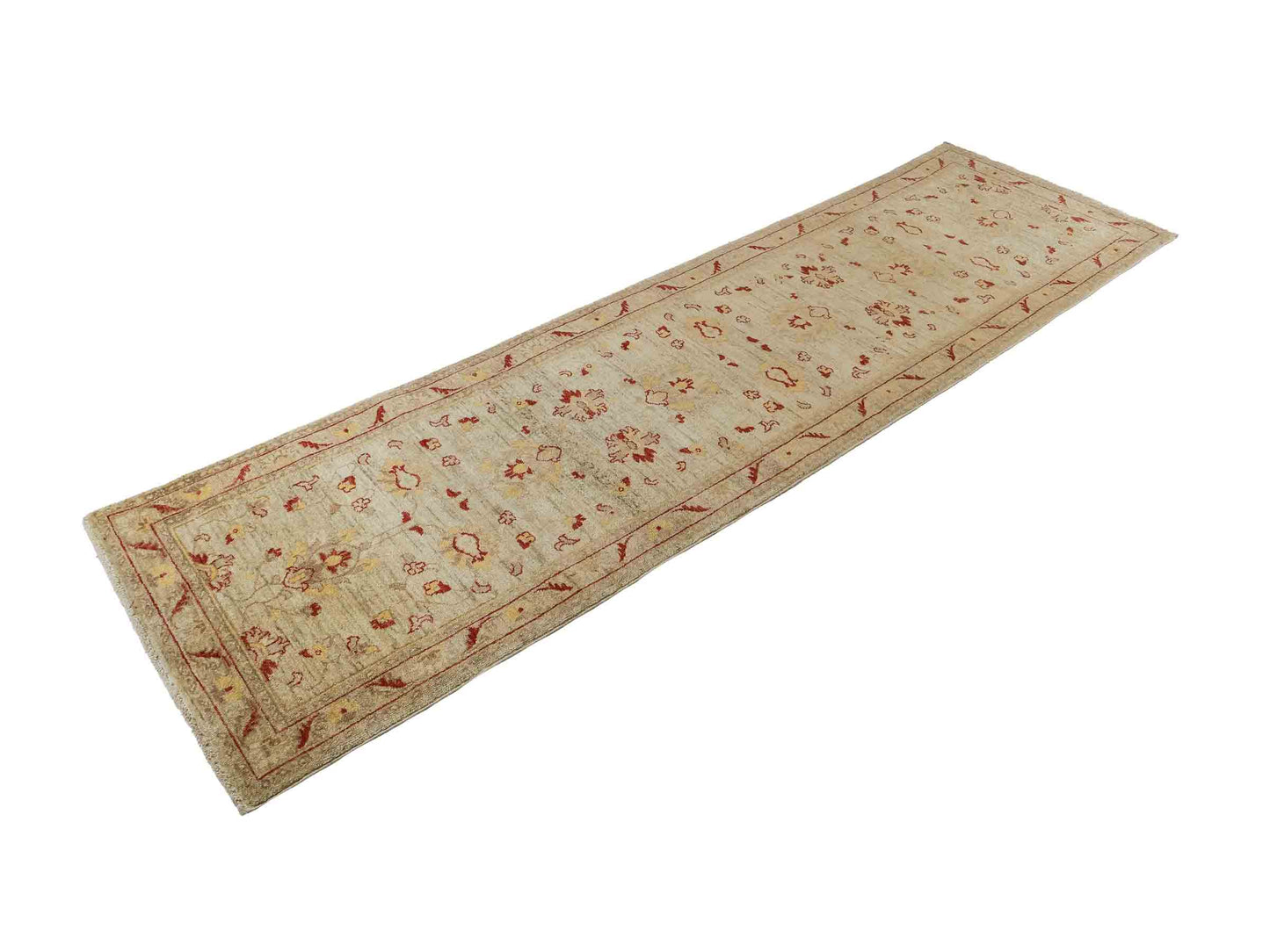 Feiner, handgeknüpfter afghanischer Ziegler-Teppich aus Wolle von Khademi. Farben: Cremeweiß, gold. Größe: 297 x 80 cm. Vertrieb durch JUPITER Intl.