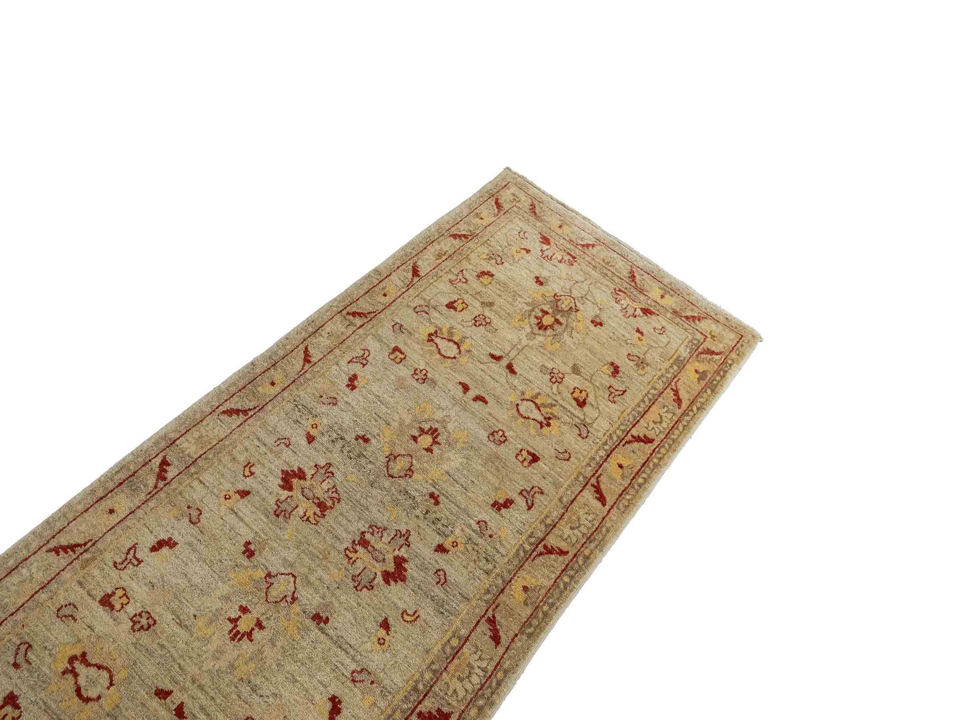 Feiner, handgeknüpfter afghanischer Ziegler-Teppich aus Wolle von Khademi. Farben: Cremeweiß, gold. Größe: 297 x 80 cm. Vertrieb durch JUPITER Intl.