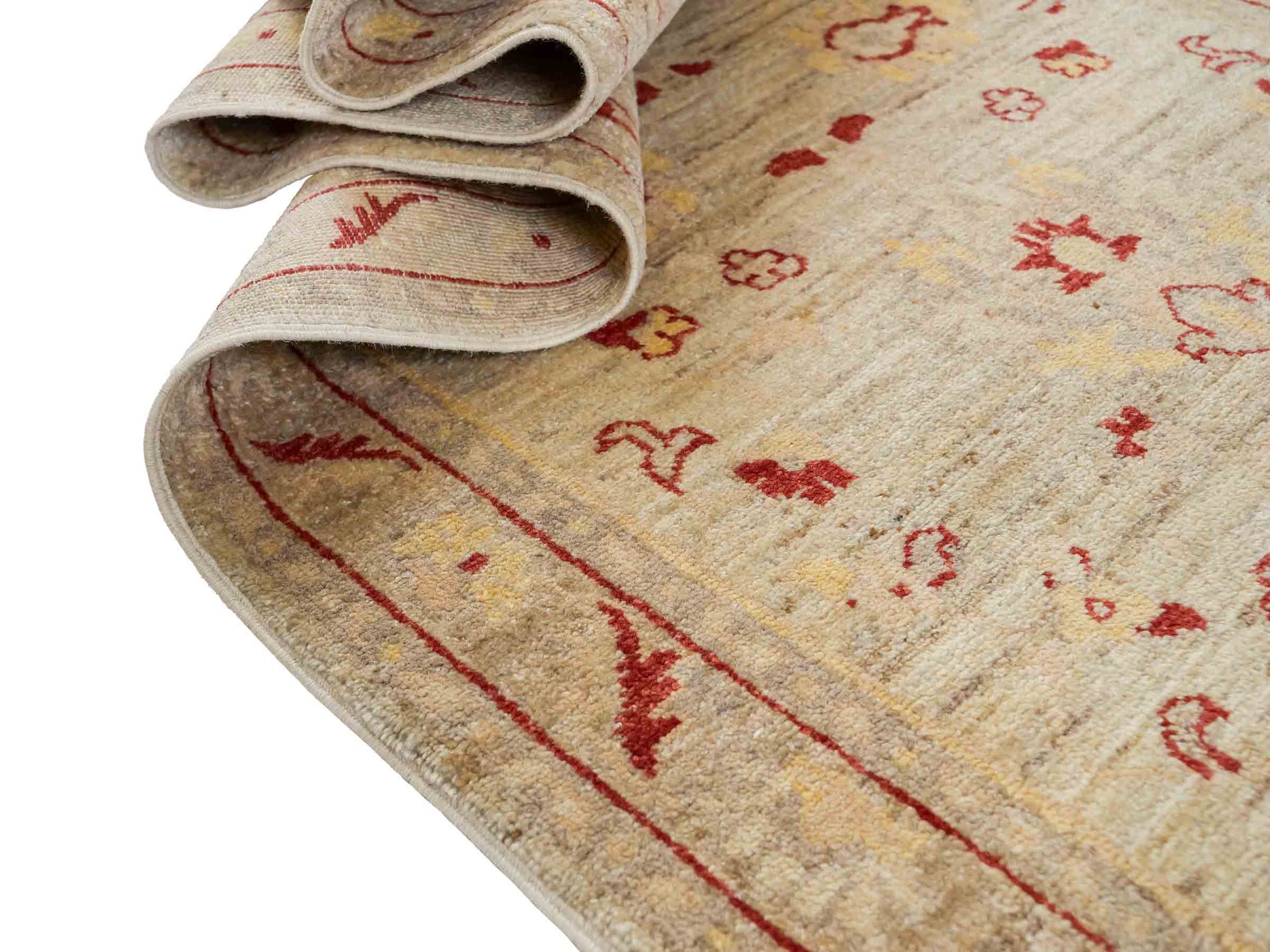 Feiner, handgeknüpfter afghanischer Ziegler-Teppich aus Wolle von Khademi. Farben: Cremeweiß, gold. Größe: 297 x 80 cm. Vertrieb durch JUPITER Intl.