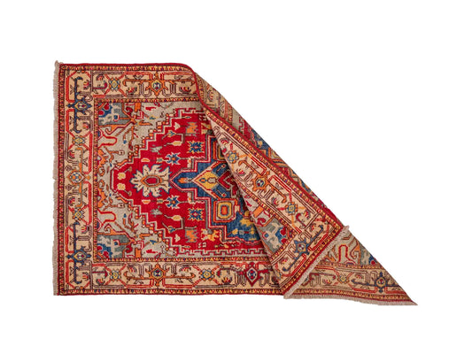 Feiner, handgeknüpfter Ziegler Kazak Chobi Orientteppich aus reiner Wolle mit geometrischem Medaillon-Muster von Khademi. Größe: 129 x 80 cm. Farbe: Rot. RB3-B2705. Ursprung: Afghanistan. Verkauf durch JUPITER Intl.