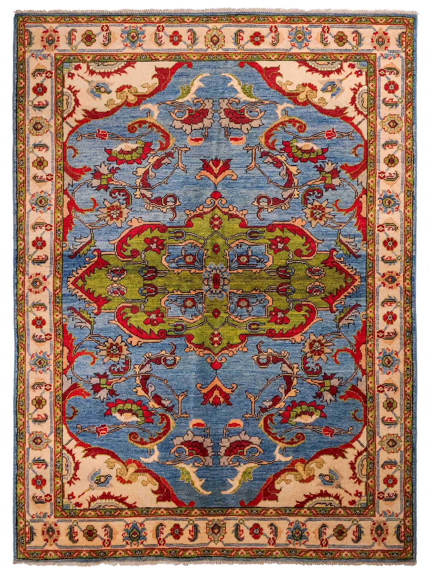 Feiner, handgeknüpfter Ziegler Kazak Chobi Orientteppich aus reiner Wolle mit geometrischem Medaillon-Muster von Khademi. Größe: 189 x 145 cm. Farbe: Blau. RB3-B2725. Ursprung: Afghanistan. Verkauf durch JUPITER Intl.