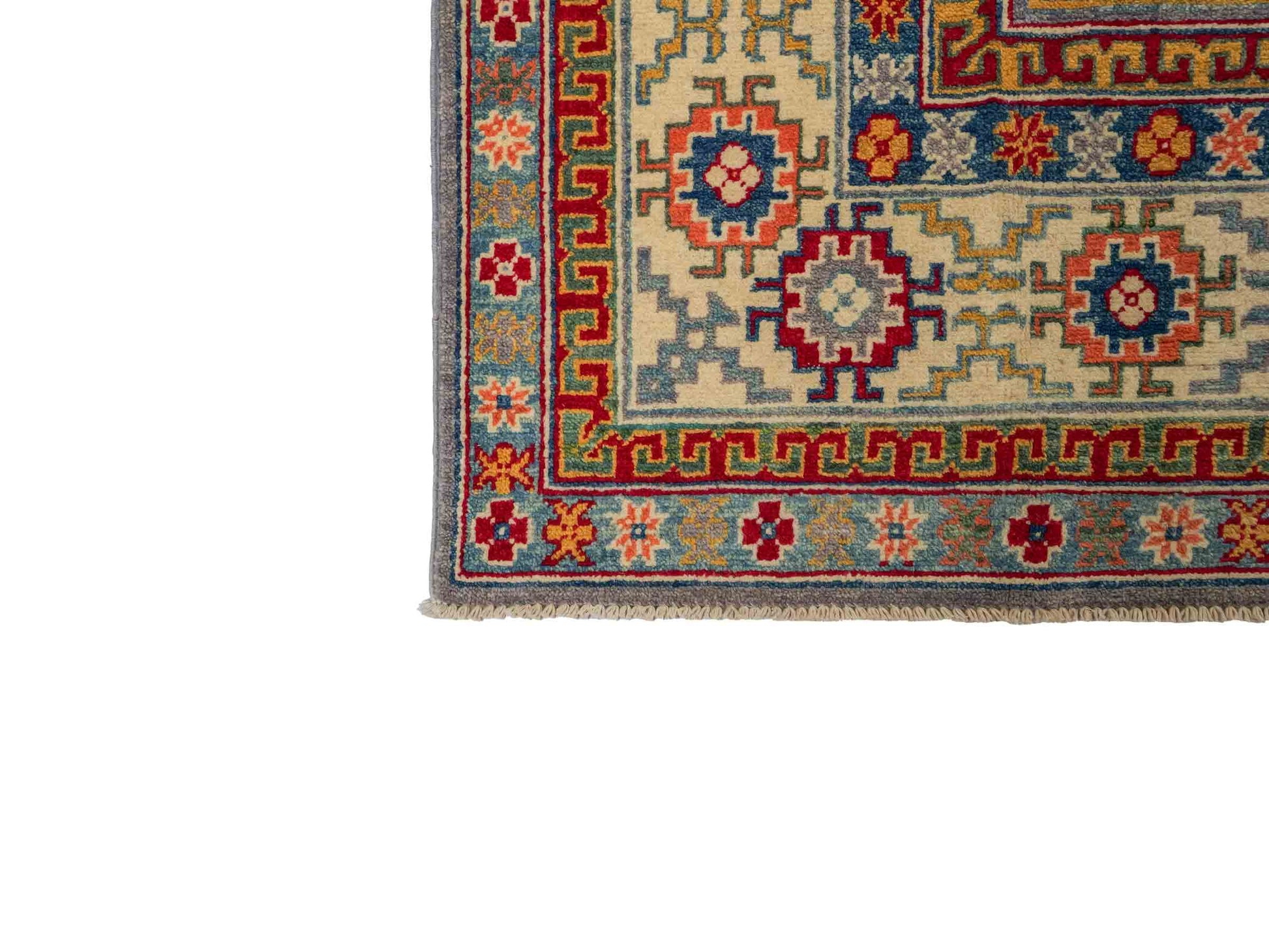 Feiner, handgeknüpfter Ziegler Kazak Chobi Orientteppich aus reiner Wolle mit geometrischem Medaillon-Muster von Khademi. Größe: 271 x 181 cm. Farbe: Grau. RB3-B508. Ursprung: Afghanistan. Verkauf durch JUPITER Intl.