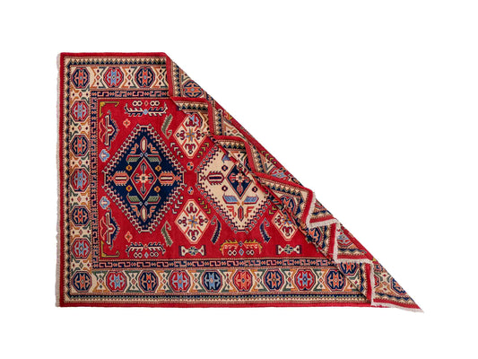 Handgeknüpfter, afghanischer Ziegler Orientteppich aus Wolle von Khademi. Größe: 178 x 125 cm. Farbe: Rot, cremeweiß. Verkauf durch JUPITER Intl.
